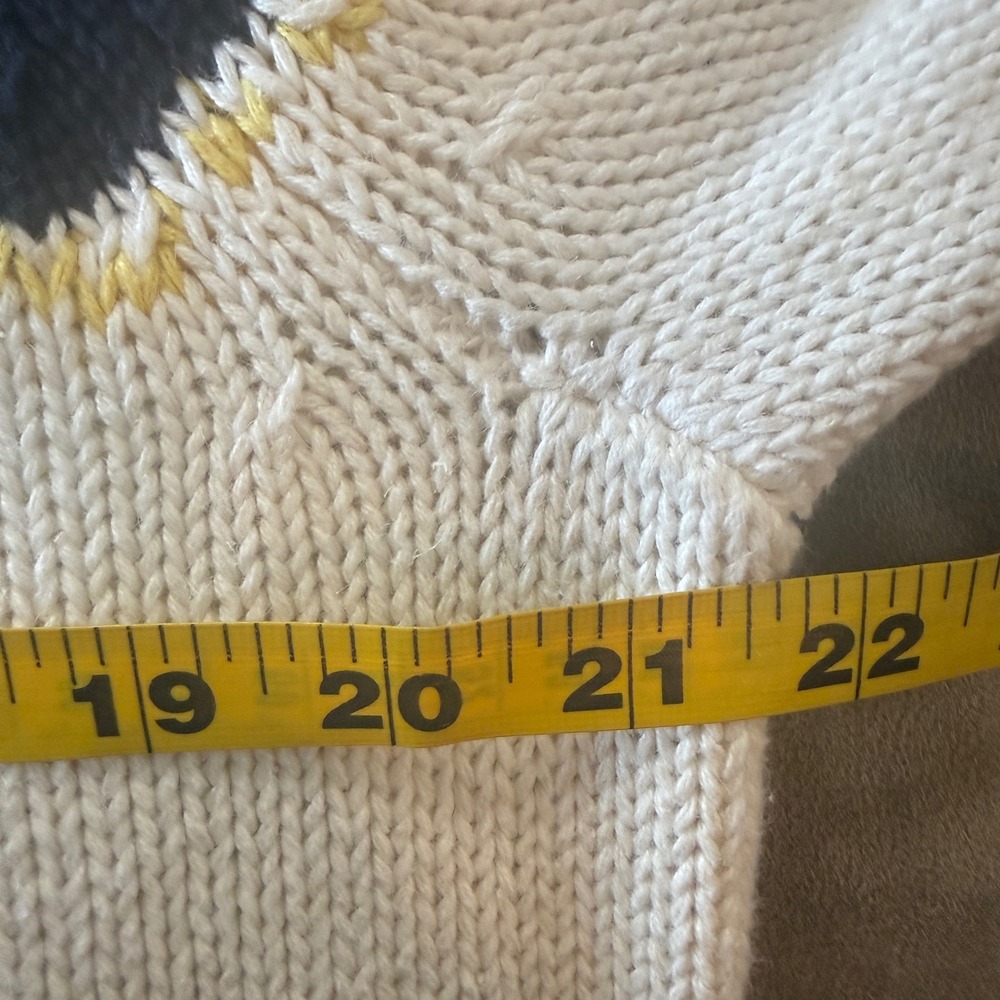 Coastal Nautical Sailboat Zip Cardigan Sweater Navy Blue Shawl Collar L Thick - Picture 6 of 7